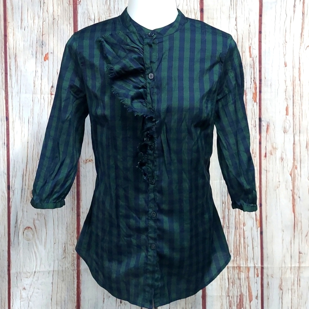 Converse Ruffled Striped Button Down Top